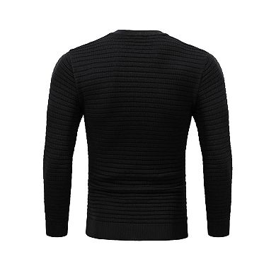 Crew Neck Sweater for Mens Knitted Pullover Sweaters with Solid Stripe