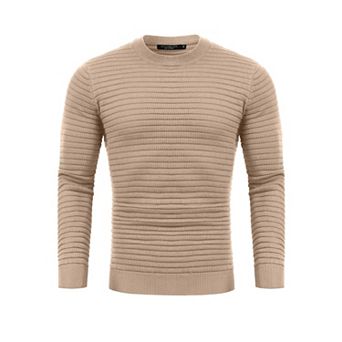 Crew Neck Sweater for Mens Knitted Pullover Sweaters with Solid Stripe