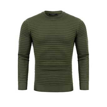 Crew Neck Sweater for Mens Knitted Pullover Sweaters with Solid Stripe