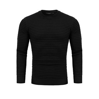 Crew Neck Sweater for Mens Knitted Pullover Sweaters with Solid Stripe