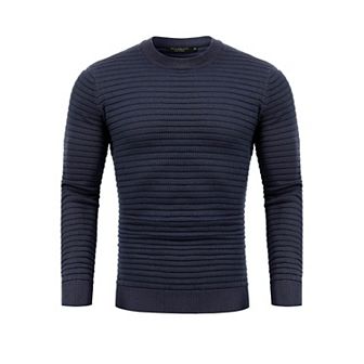 Crew Neck Sweater for Mens Knitted Pullover Sweaters with Solid Stripe