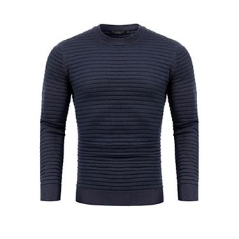 Crew Neck Sweater for Mens Knitted Pullover Sweaters with Solid Stripe