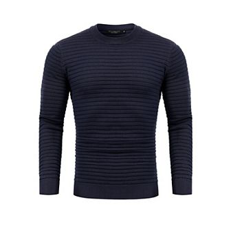Crew Neck Sweater for Mens Knitted Pullover Sweaters with Solid Stripe