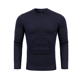 Crew Neck Sweater for Mens Knitted Pullover Sweaters with Solid Stripe