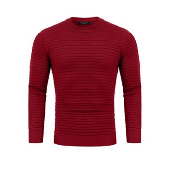 Crew Neck Sweater for Mens Knitted Pullover Sweaters with Solid Stripe