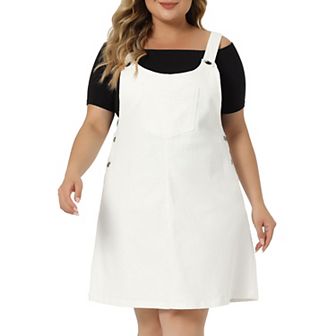 Plus Size Women's Denim Overalls Dress Suspenders Skirt Jumper Dresses Jean Overall Bib Dress