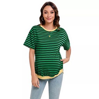 Maternity Shirts Women's Casual Tops Pregnancy Short Sleeve Striped Loose Tunic Top