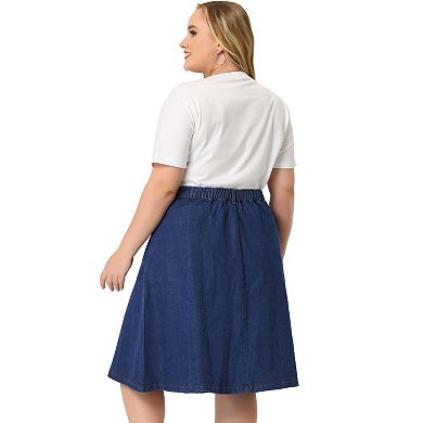 Women's Plus Size Denim Skirt Casual A Line Pockets Midi Skirts