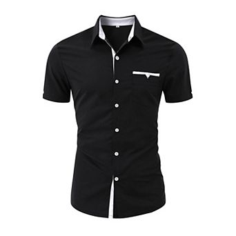 Men's Muscle Dress Shirts Banded Collar Short Sleeve Casual Button Down Shirt