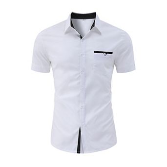 Men's Muscle Dress Shirts Banded Collar Short Sleeve Casual Button Down Shirt