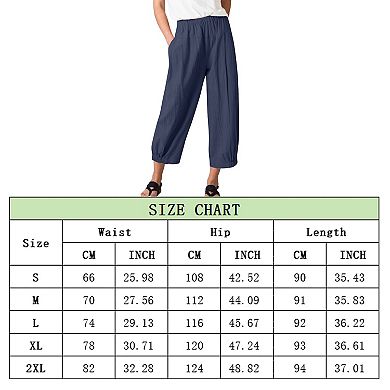 Womens Wide Leg Linen Pants Loose Fit Lounge Yoga Cropped Capris Sweatpants with Pockets