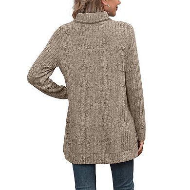 Women's Turtleneck Tunic Sweaters Long Sleeve Ribbed Knit Comfy Loose Casual Fall Sweater