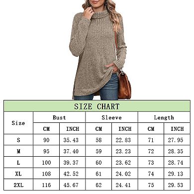 Women's Turtleneck Tunic Sweaters Long Sleeve Ribbed Knit Comfy Loose Casual Fall Sweater