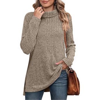 Women's Turtleneck Tunic Sweaters Long Sleeve Ribbed Knit Comfy Loose Casual Fall Sweater