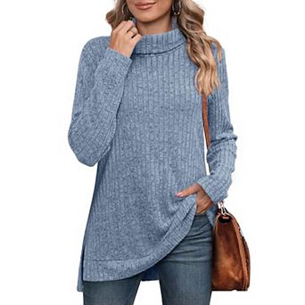 Women's Turtleneck Tunic Sweaters Long Sleeve Ribbed Knit Comfy Loose Casual Fall Sweater
