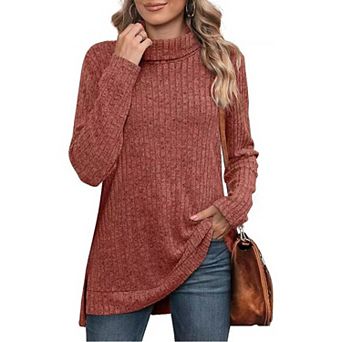 Women's Turtleneck Tunic Sweaters Long Sleeve Ribbed Knit Comfy Loose Casual Fall Sweater