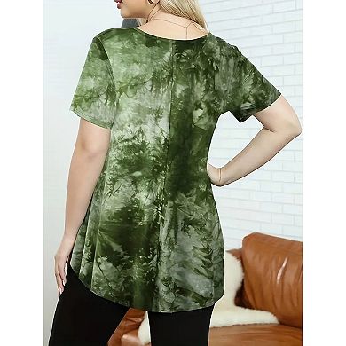 Women Plus Size V-Neck Tunic Tops Loose T Shirt with Pocket