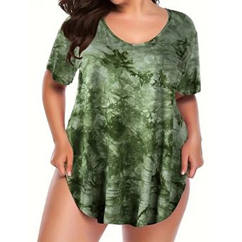 Women Plus Size V-Neck Tunic Tops Loose T Shirt with Pocket
