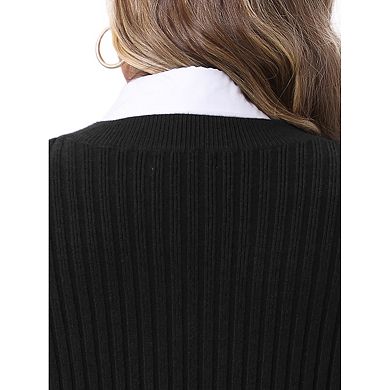 Plus Size Sweater Vest for Women V Neck Sleeveless Pullover Split Hem Knit Vest Classic Sweater Tops