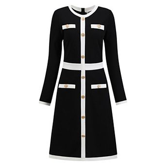 Women's Work A-Line Dress Long Sleeve Contrast Color Dresses