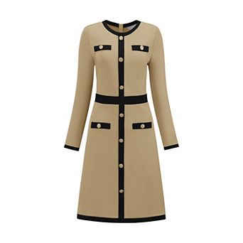 Women's Work A-Line Dress Long Sleeve Contrast Color Dresses