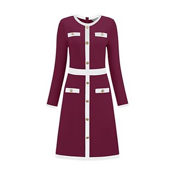 Women's Work A-Line Dress Long Sleeve Contrast Color Dresses