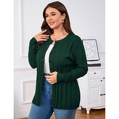 Plus Size Women's Open Knit Sweater Cardigan Round Neck