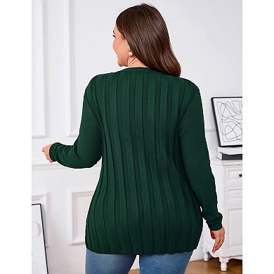 Plus Size Women's Open Knit Sweater Cardigan Round Neck Button Down Soft Casual Formal Outfits