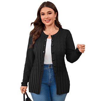 Plus Size Women's Open Knit Sweater Cardigan Round Neck Button Down Soft Casual Formal Outfits