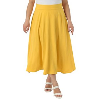 Plus Size Skirt for Women Tie Knot High Waist A-Line Flowy Swing Midi Skirts with Pockets
