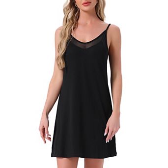 Women's Nightgown Sleeveless Cami Slip Mesh V Neck Chemise Backless Sleepwear Lingerie Nightshirt