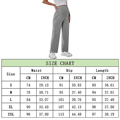 Maternity Pants Straight Leg Elastic High Waisted Trousers Stretchy Solid Pants with Pockets