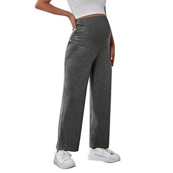 Maternity Pants Straight Leg Elastic High Waisted Trousers Stretchy Solid Pants with Pockets