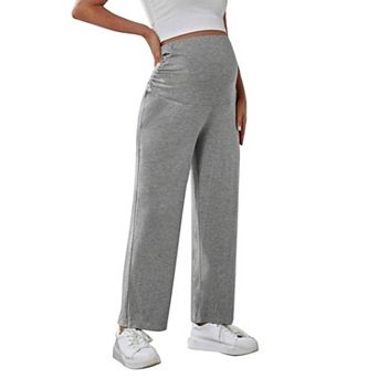 Maternity Pants Straight Leg Elastic High Waisted Trousers Stretchy Solid Pants with Pockets