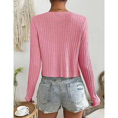 Womens Lightweight Long Sleeve Cardigan Tie Front Shrugs Knit Cardigan Crop Tops