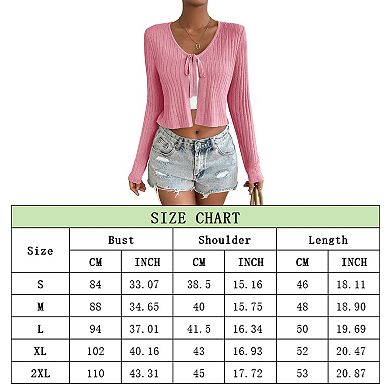 Womens Lightweight Long Sleeve Cardigan Tie Front Shrugs Knit Cardigan Crop Tops
