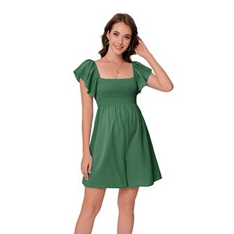Maternity Dress Women Square Neck Ruffle Short Sleeve Off Shoulder Pregnancy Baby Shower Dress