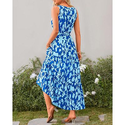 cute summer dresses kohls Women's Summer Dresses Casual V Neck Split Hem Short Sleeve Sundress Floral Maxi Dress