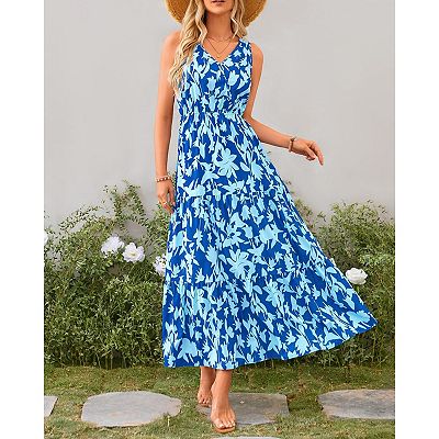 Women Summer Dresses Casual Sleeveless Maxi Dresses Cute Floral Long Dress  Wedding Guest Dress