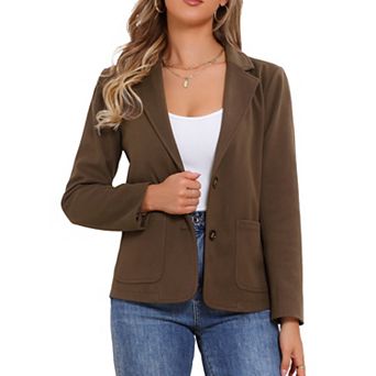 Long Sleeve Blazer for Women's Notched Lapel Vintage Work Office Suit Jackets with Pocket