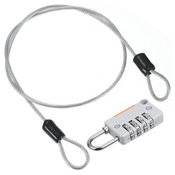 4 Digit Combination Lock with Security Cable, 1 Set Outdoor Padlock 1.6Ft Steel Lock Chain