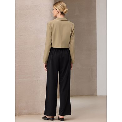 Women's Cropped Blazers Notched Lapel Double Breasted Long Sleeve Business Casual Suit Jackets