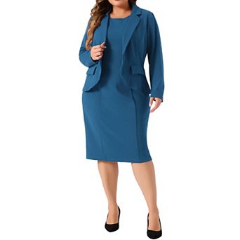 Women's Plus Size Two Piece Outfits Blazer Jacket and Sleeveless Dress Suit Sets