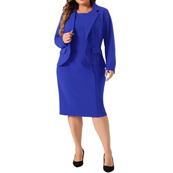 Women's Plus Size Two Piece Outfits Blazer Jacket and Sleeveless Dress Suit Sets