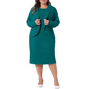 Women's Plus Size Two Piece Outfits Blazer Jacket and Sleeveless Dress Suit Sets