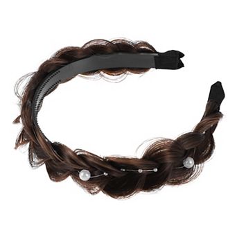 Wig Braided Headbands, Synthetic Hair Headbands with Braid, Braided Hairhoop with Teeth, 1.77" Wide