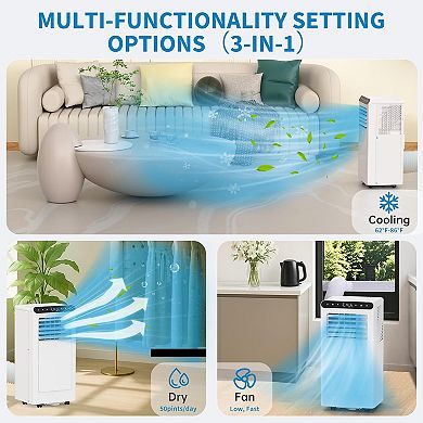 10,000 BTU Portable Air Conditioner with 3-In-1 Cooling, Dehumidifier & Fan