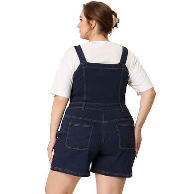 Plus Size Denim Overall Shortalls for Women Adjustable Jumpsuit Bib Jean Shorts Denim Overalls