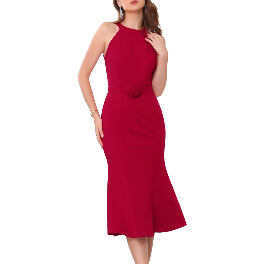 Women's Sleeveless Halter Dress Formal Cocktail Evening Fishtail Bodycon  Dresses