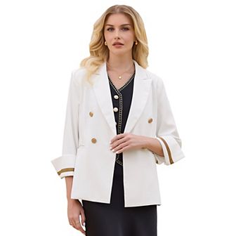 Women's Double Breasted Formal Blazers Notched Lapel 3/4 Sleeve Work Office Suit Jackets